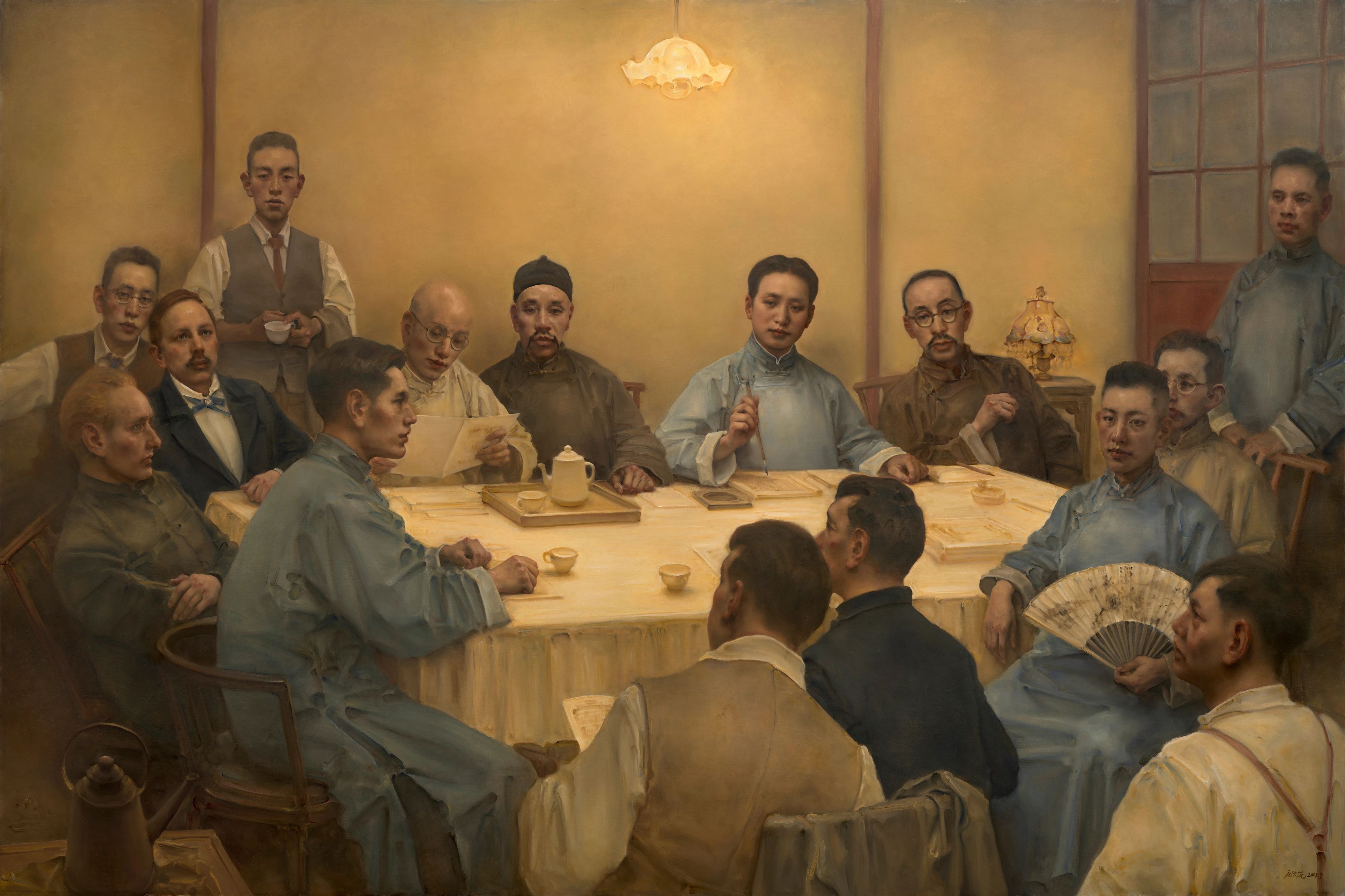 油画《开天辟地——中共一大会议》 庞茂琨.jpg 政治是资源的权威性分配(图1)